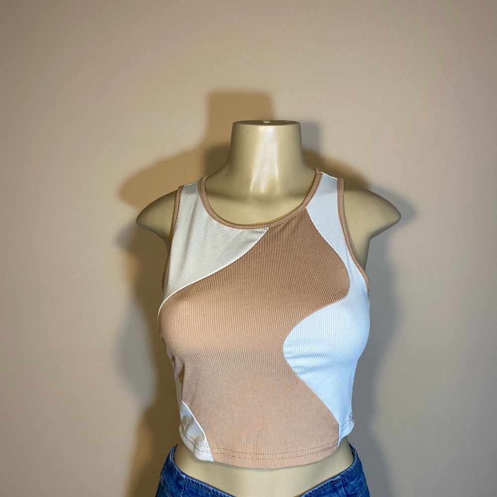 Elegant Tan and White Crop Top